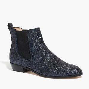 J Crew Factory Navy Glitter-Covered Chelsea Boots